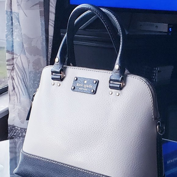 KATE SPADE GROVE ST CARLI IVORY BLACK BOARSKIN LEATHER DOME SATCHEL HANDBAG PUR - Picture 8 of 16